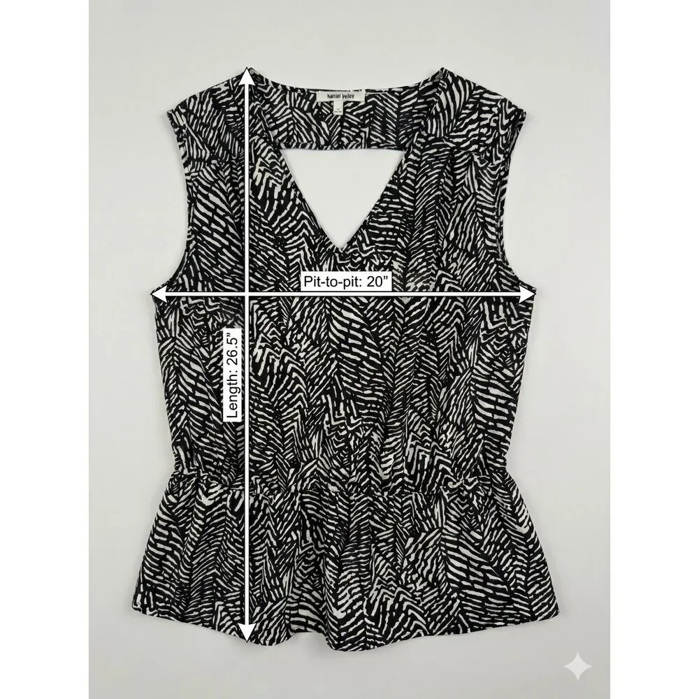 Daniel Rainn Black White Abstract Geometric Peplum‎ Top